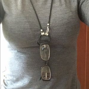 Handmade Black Leather Glasses Loop for Women